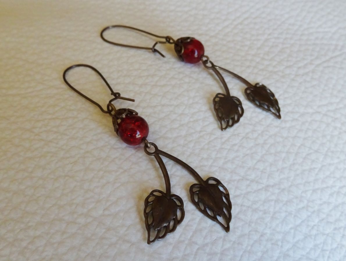 Bohemian brass earrings Cherry