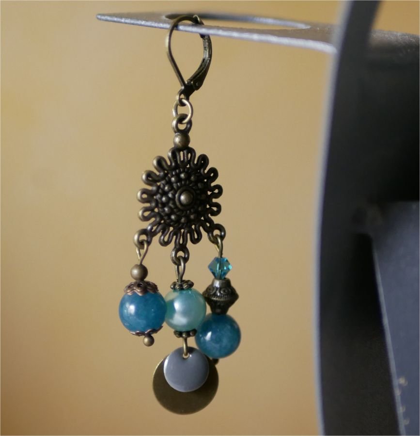 Bohemian Chandeliers and blue beads earrings