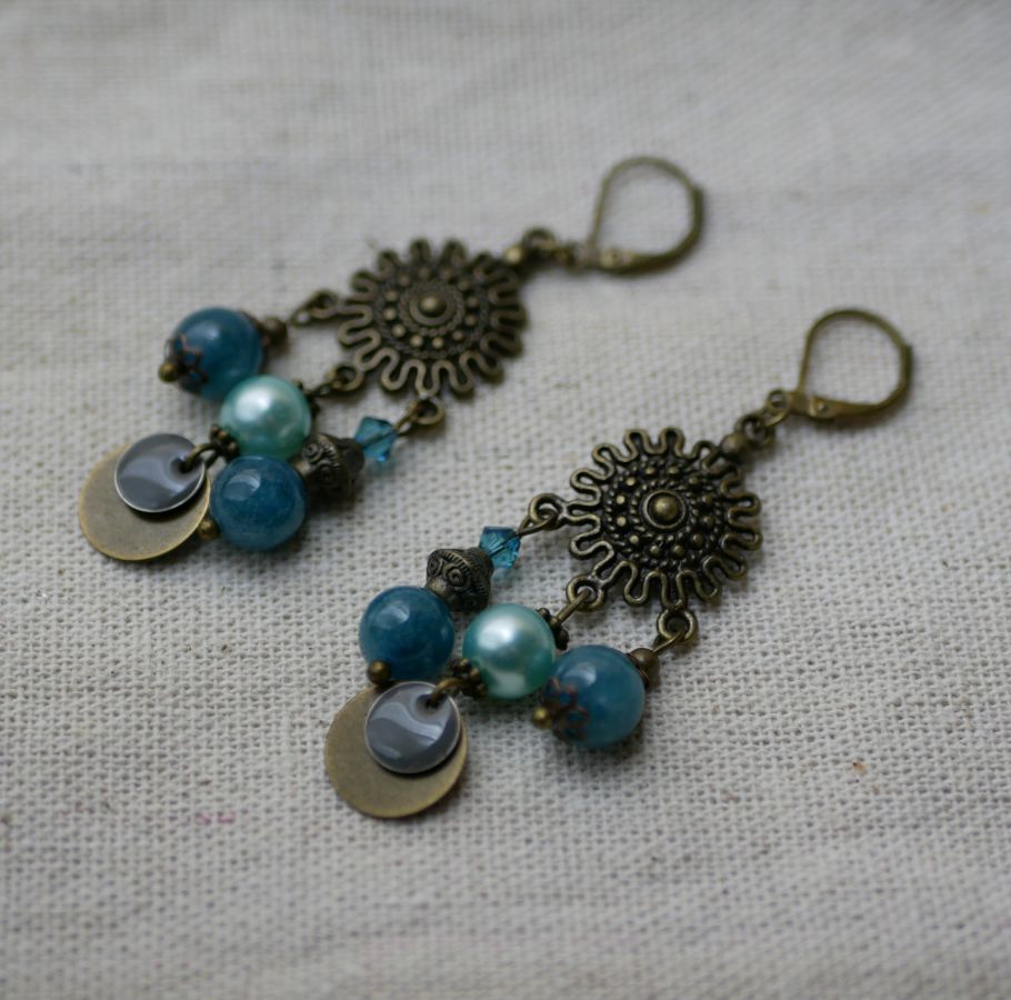 Bohemian Chandeliers and blue beads earrings