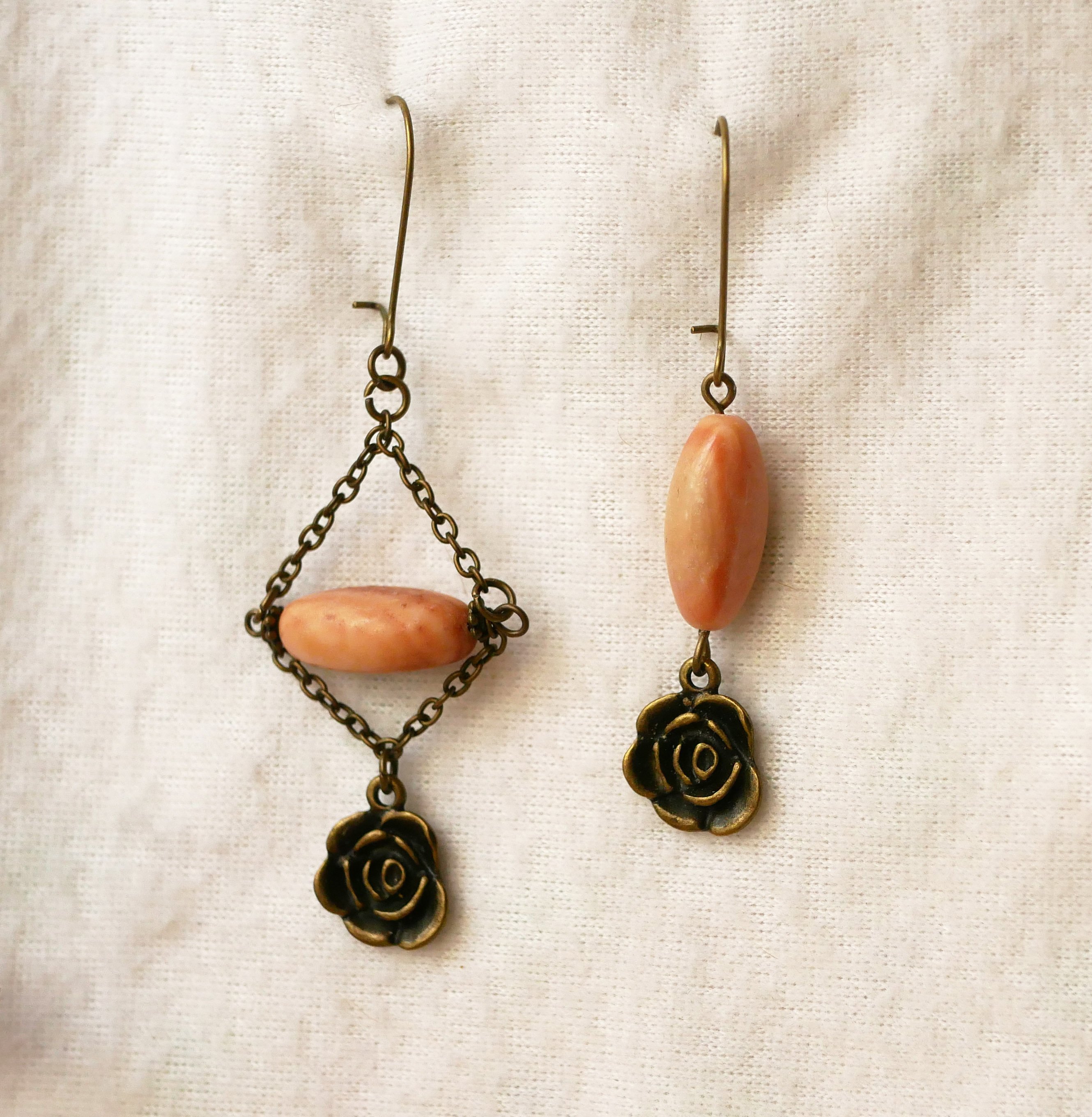 Beige &amp; pink stone earrings