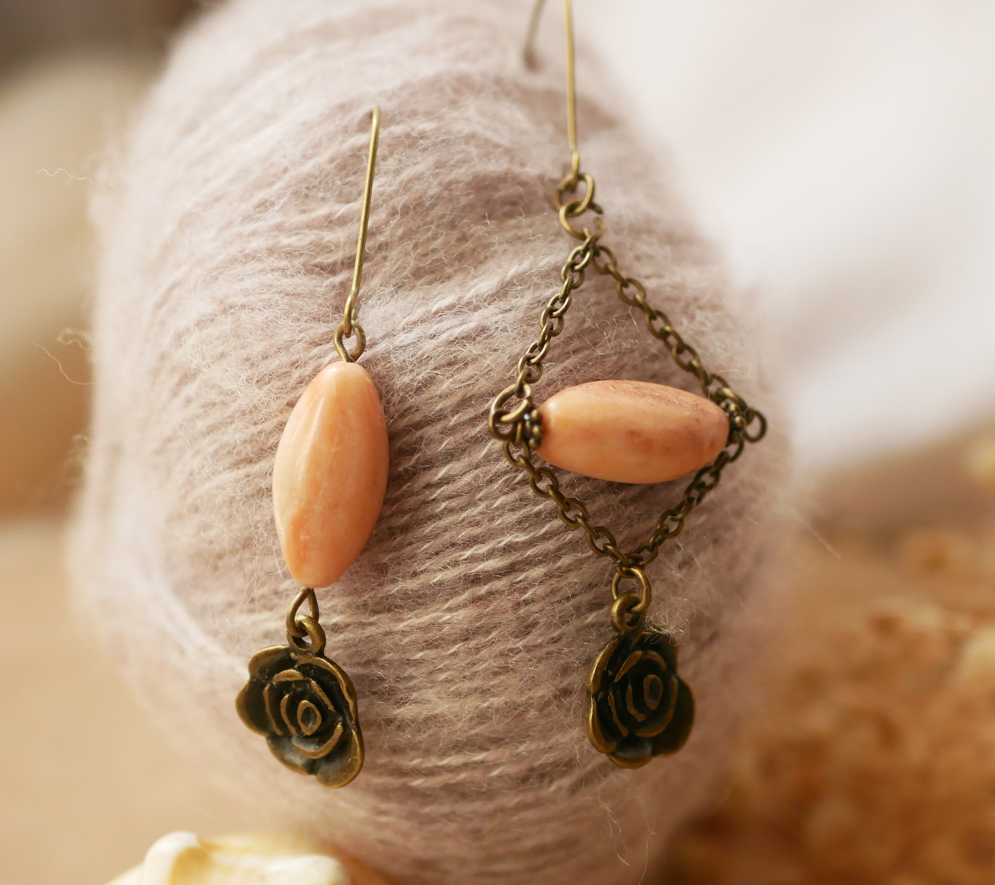 Beige &amp; pink stone earrings