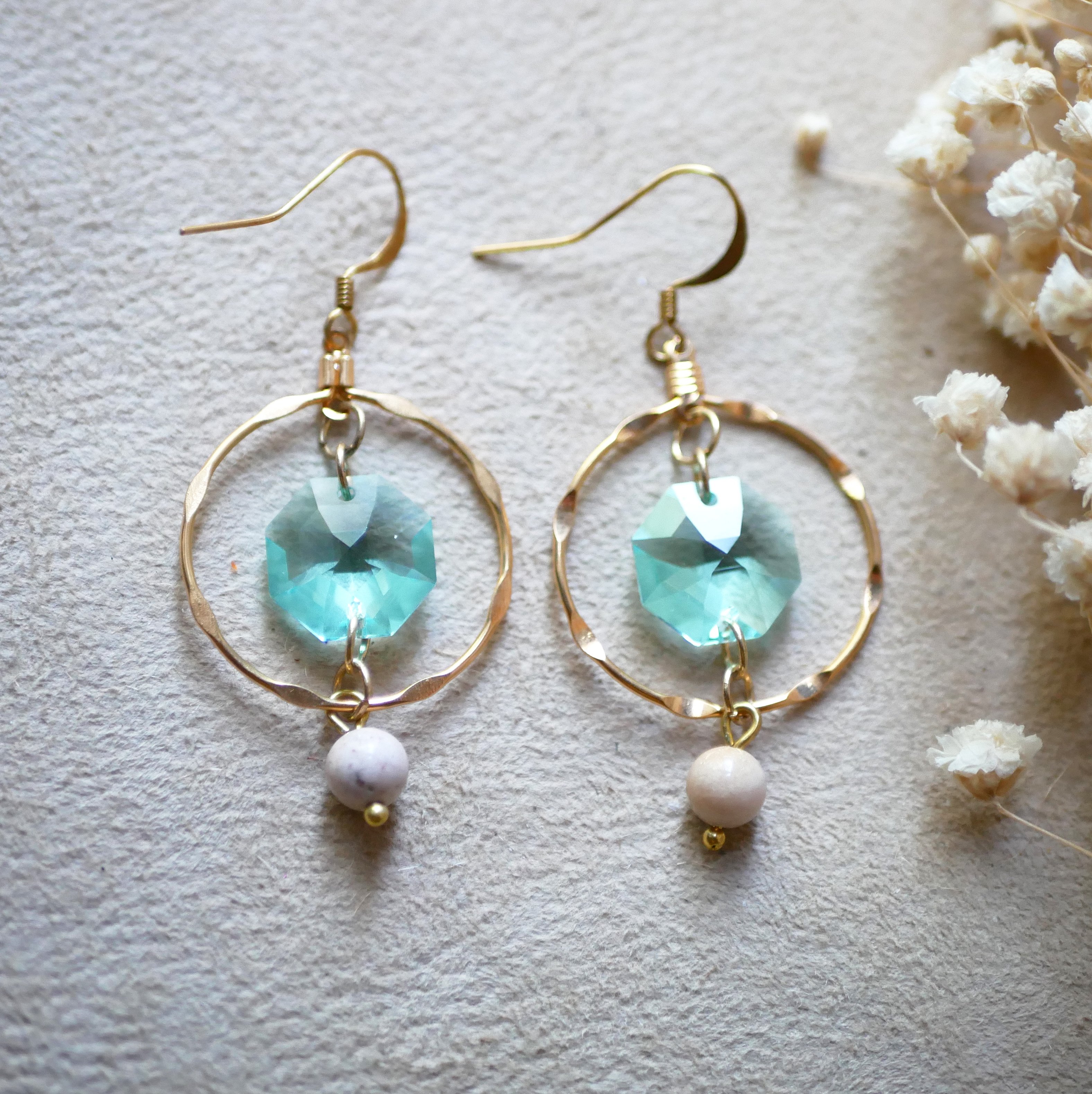Earrings Octagon Water Green