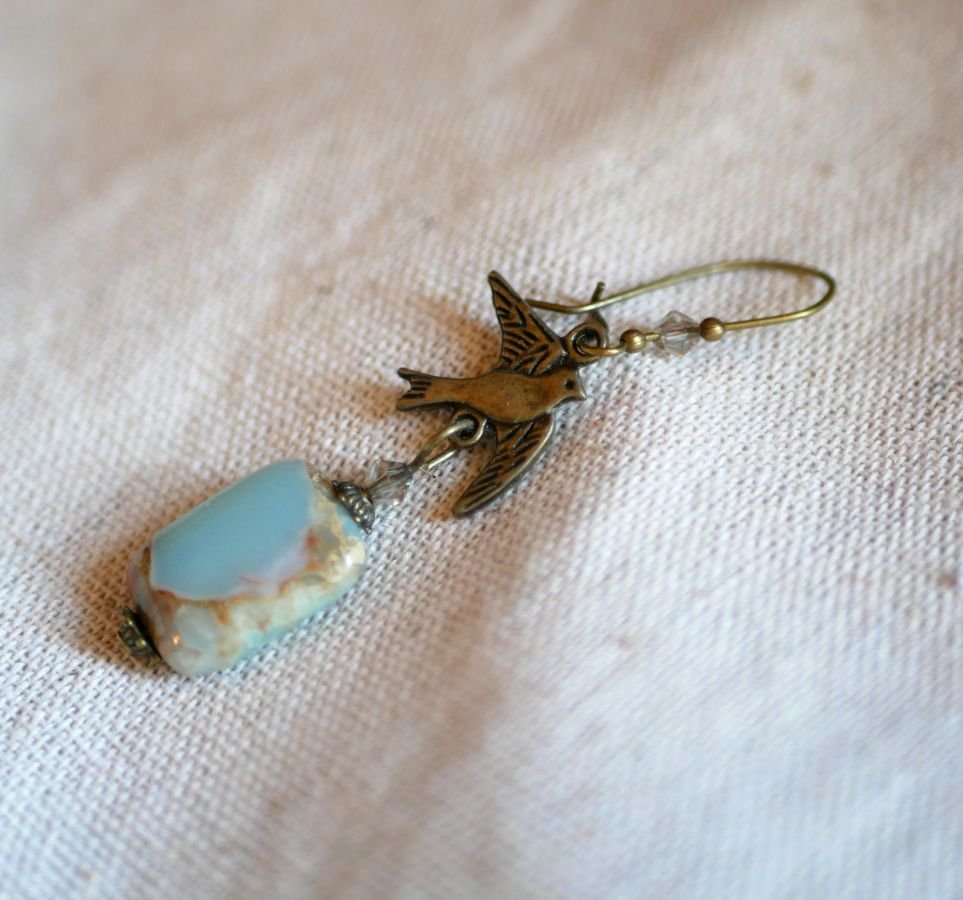 Stone &amp; bird earrings