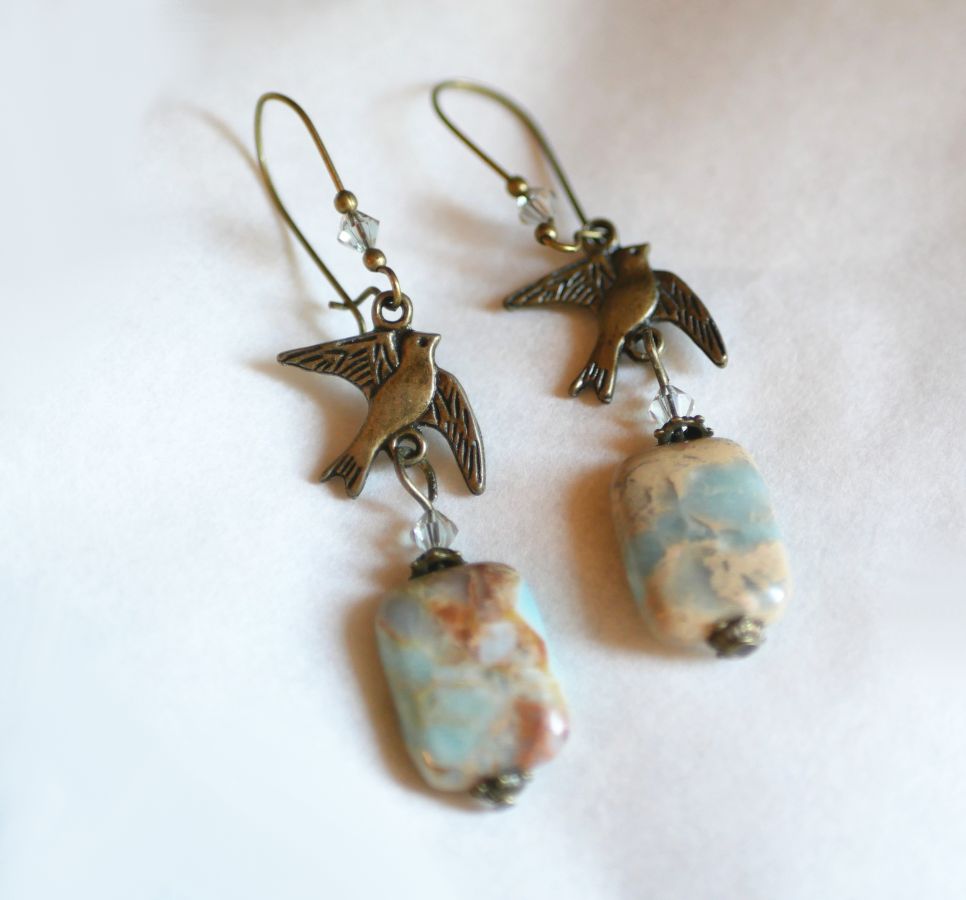 Stone &amp; bird earrings