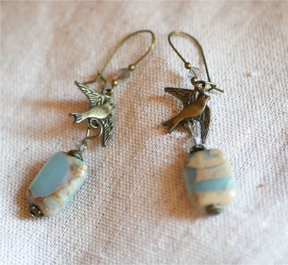 Stone &amp; bird earrings