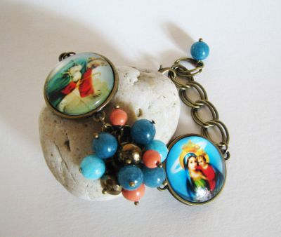 Jesus and Mary cabochons bracelet on chain