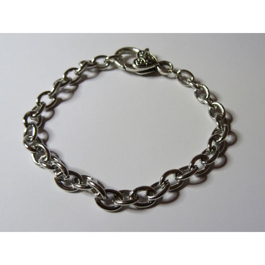 Bracelet silver plated chain big heart clasp 20 cm