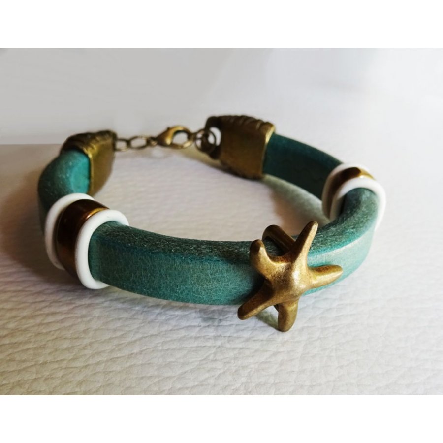 Leather bracelet Regaliz turquoise starfish