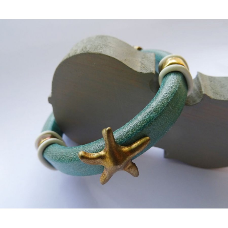 Leather bracelet Regaliz turquoise starfish