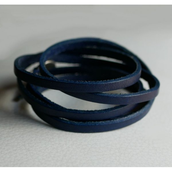 Leather bracelet 5 turns adjustable navy blue