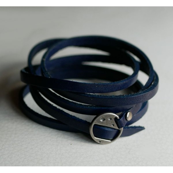 Leather bracelet 5 turns adjustable navy blue