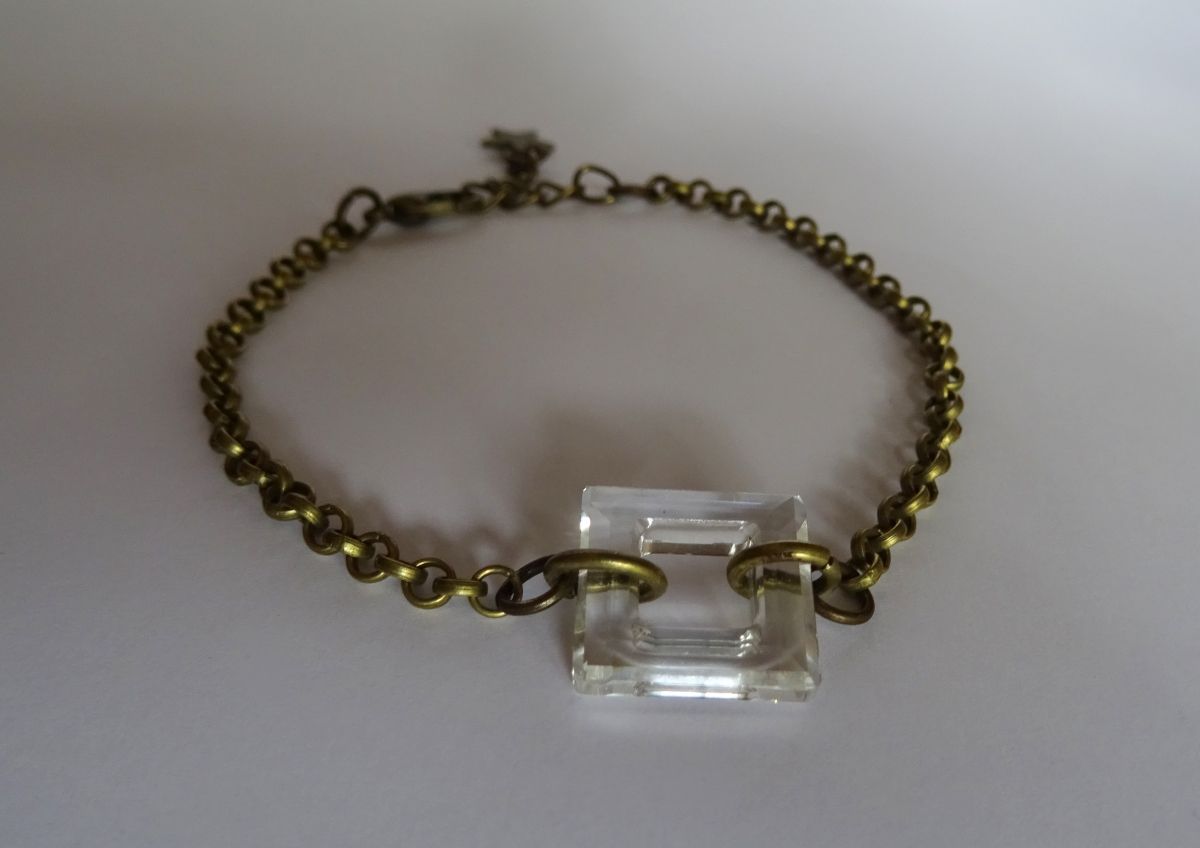 Fine bronze chain bracelet Square Crystal