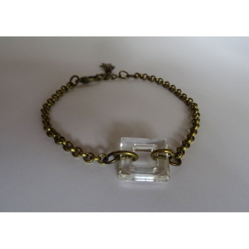 Fine bronze chain bracelet Square Crystal