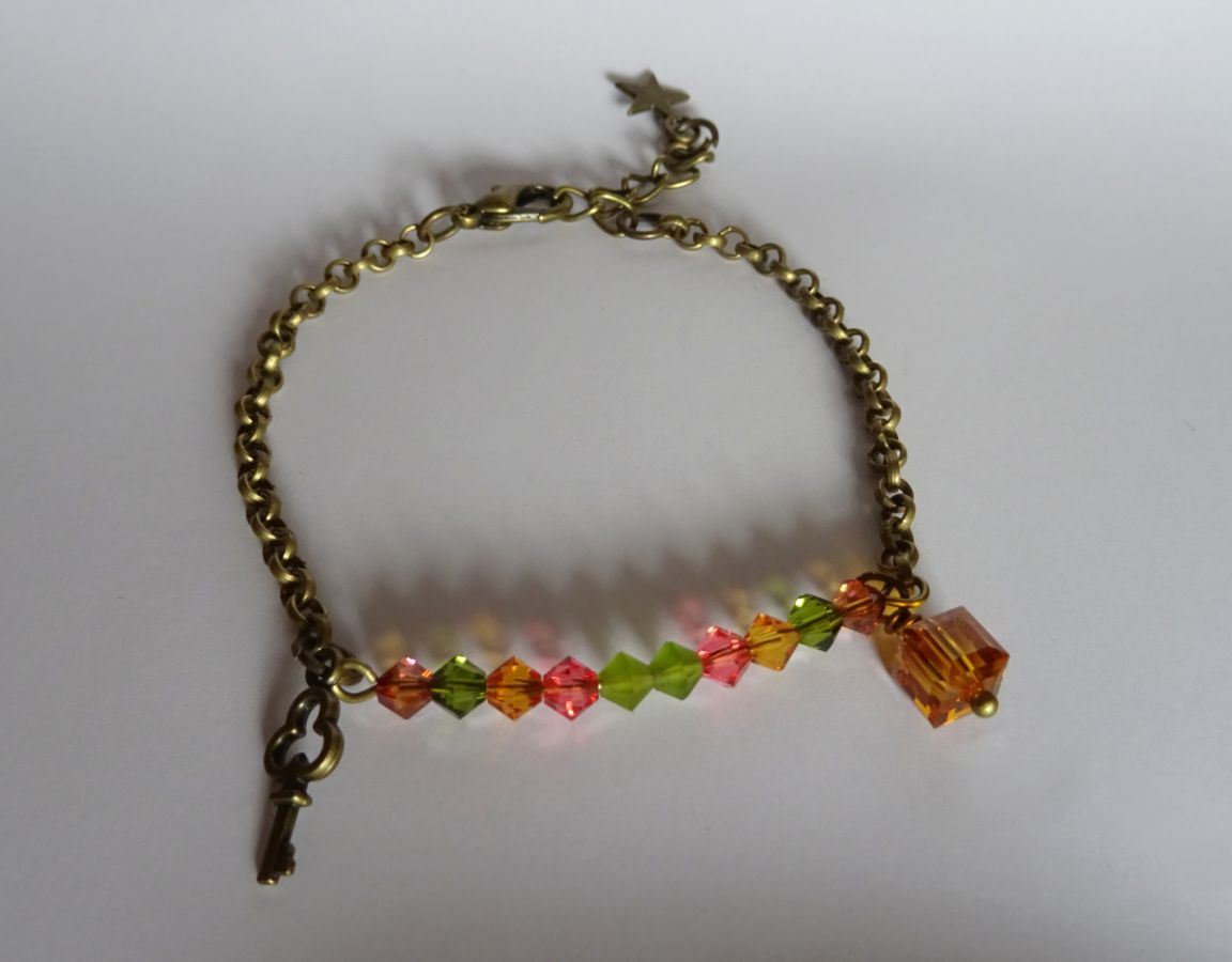 Bracelet bronze chain Amber and Olivine