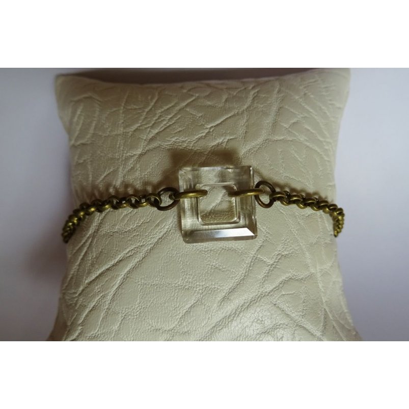 Fine bronze chain bracelet Square Crystal