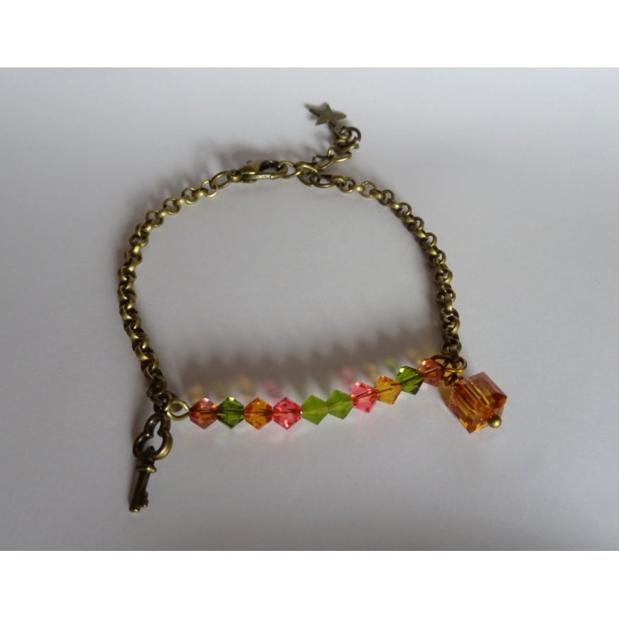 Bracelet bronze chain Amber and Olivine