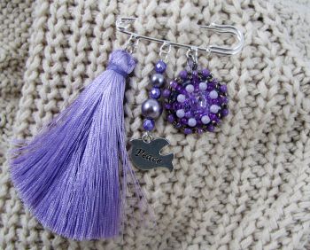 Purple Friendship Brooch with Pompon 