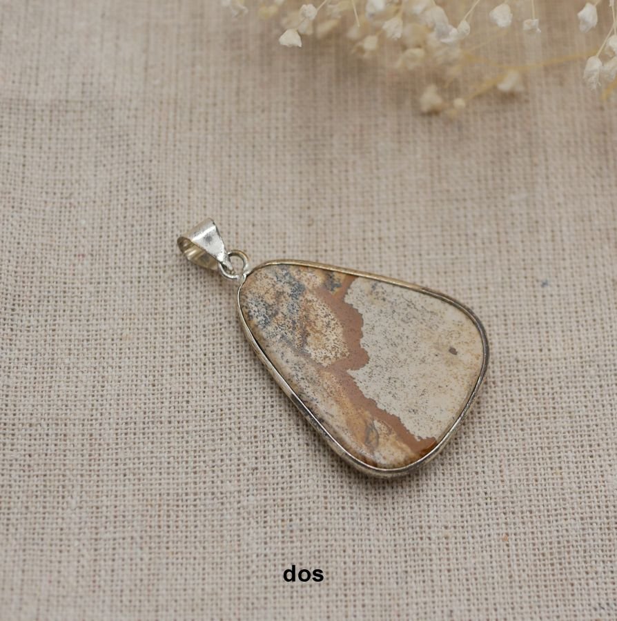 Cabochon pendant set in landscape jasper stone triangular shape