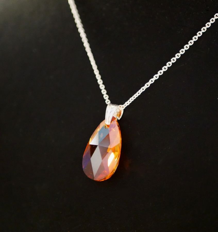 Silver necklace pendant Swarovski Tear Copper