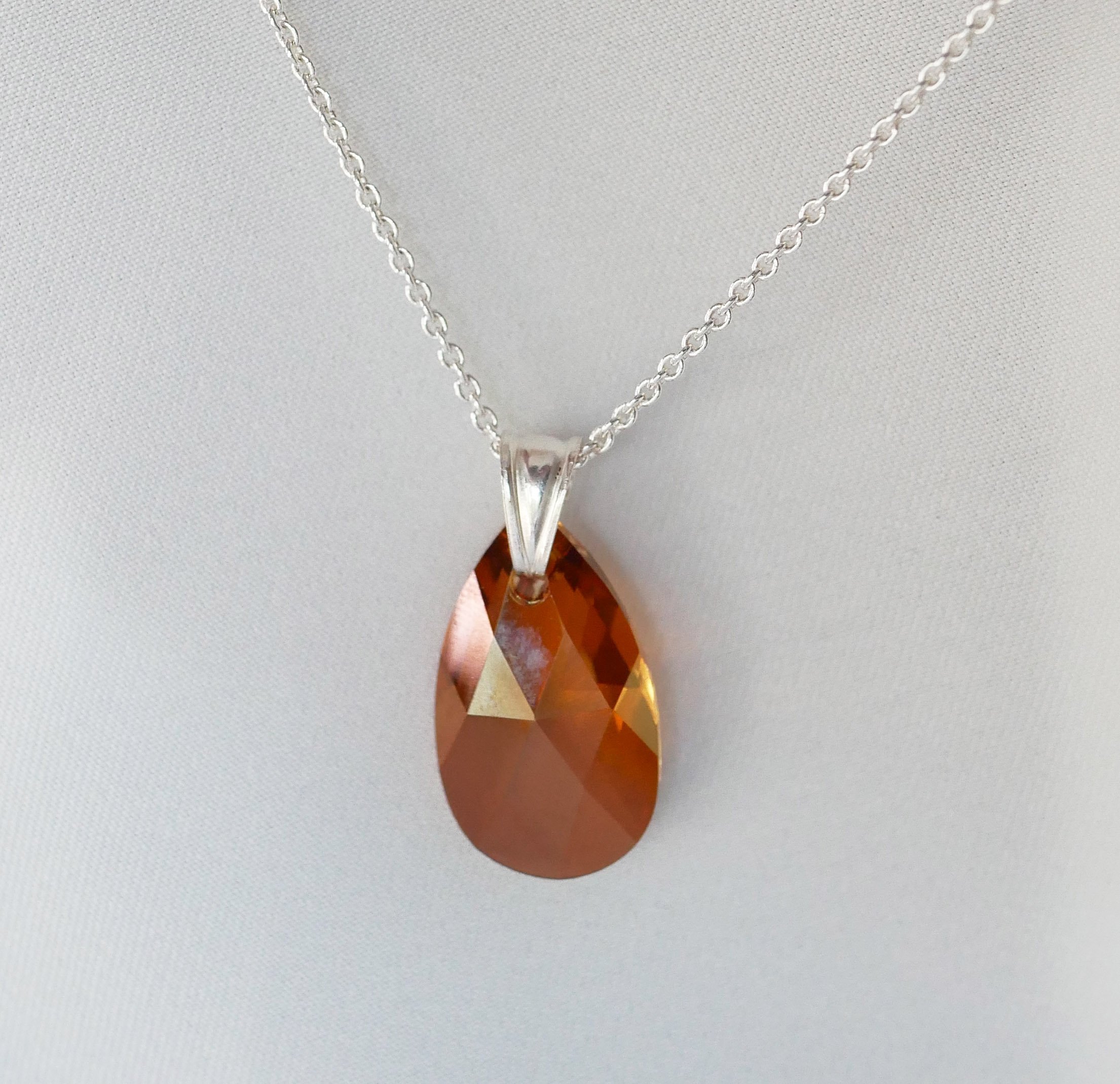 Silver necklace pendant Swarovski Tear Copper