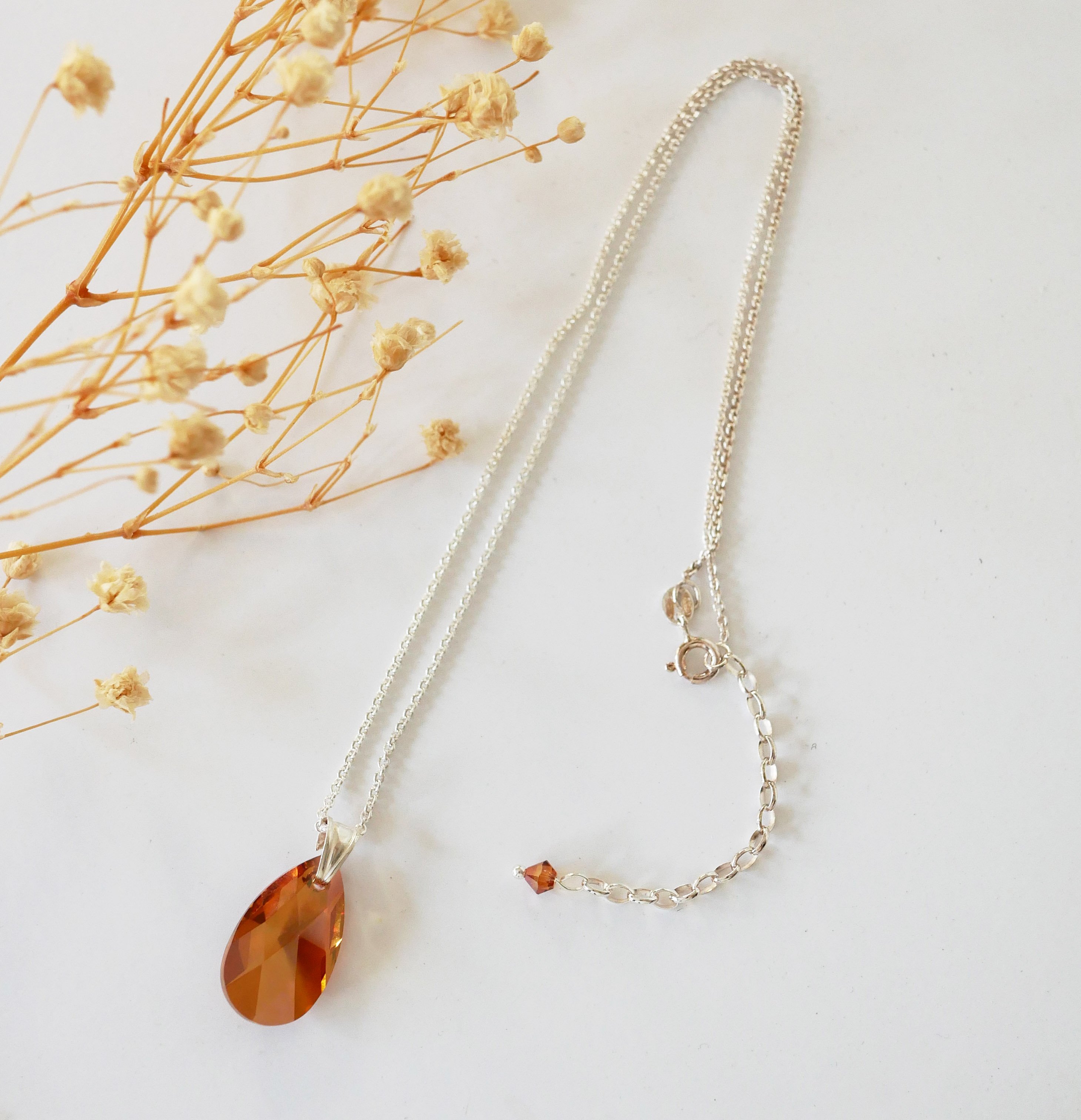 Silver necklace pendant Swarovski Tear Copper