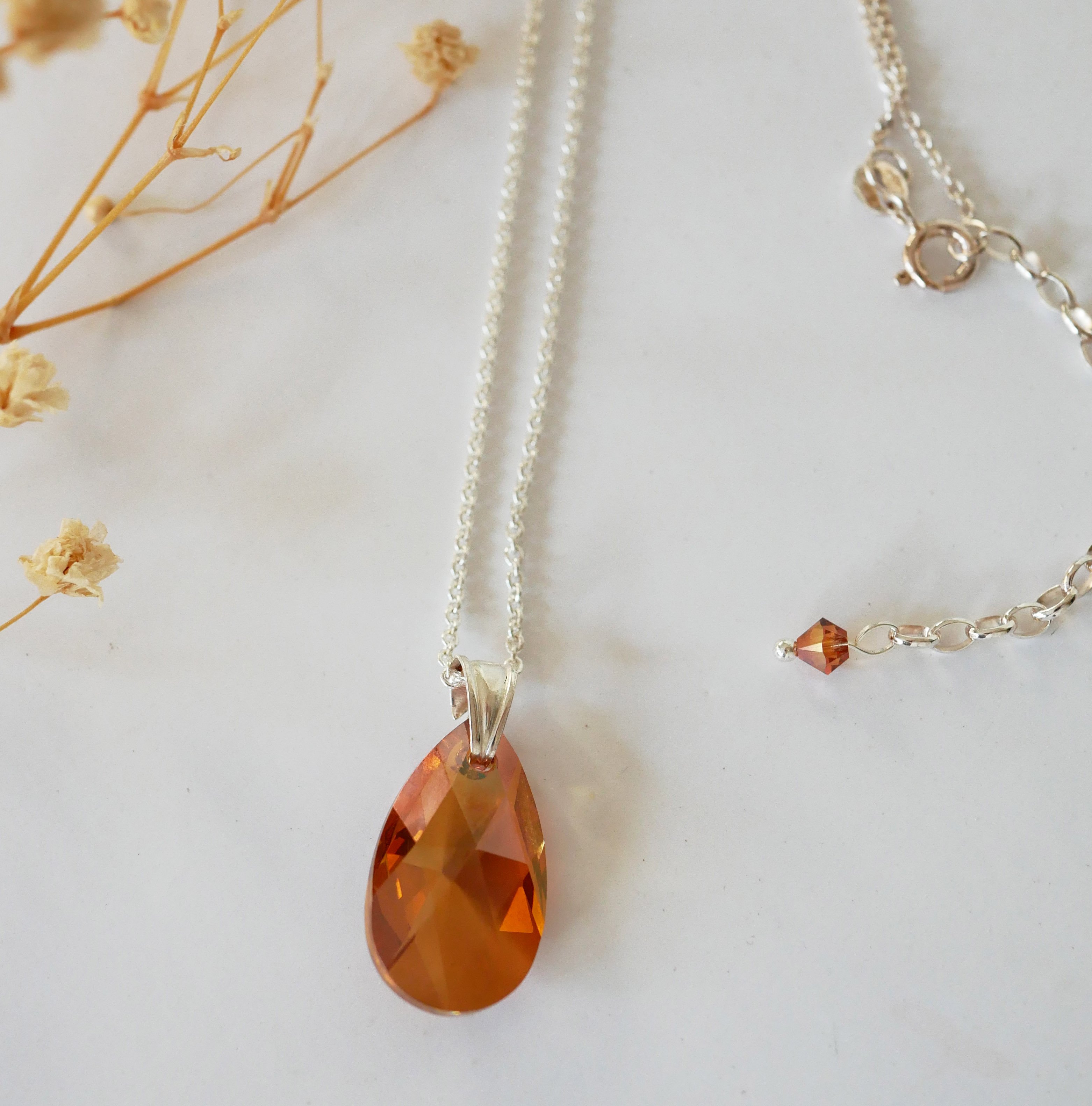 Silver necklace pendant Swarovski Tear Copper