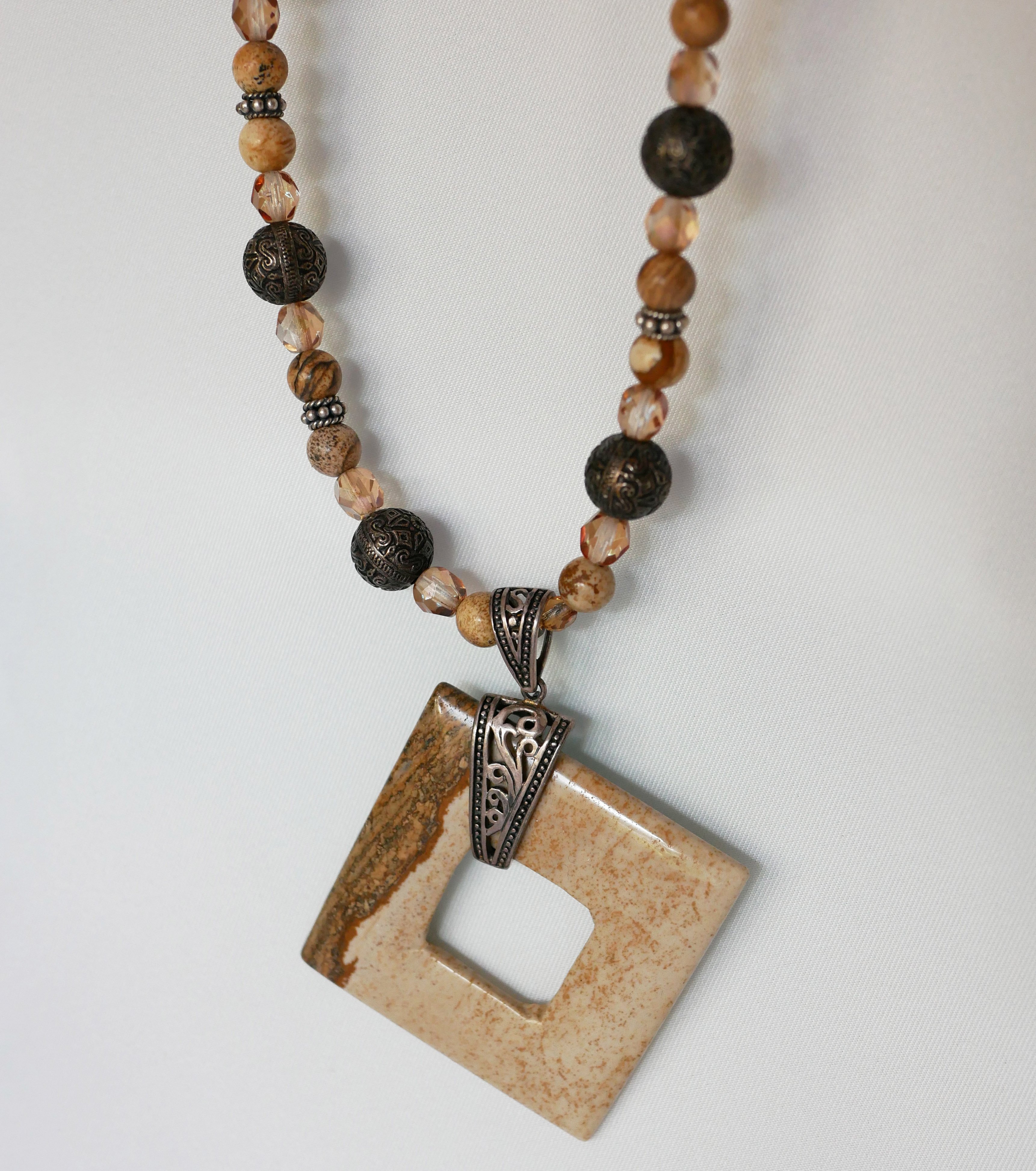 Square Jasper and Bali beads necklace