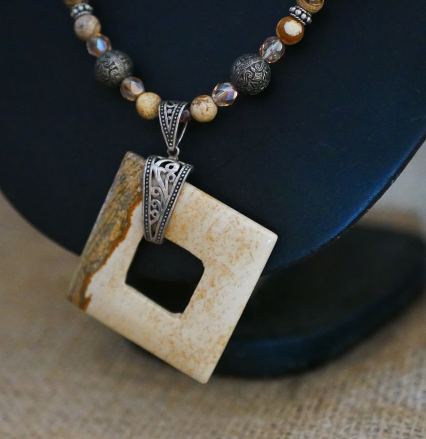 Square Jasper and Bali beads necklace