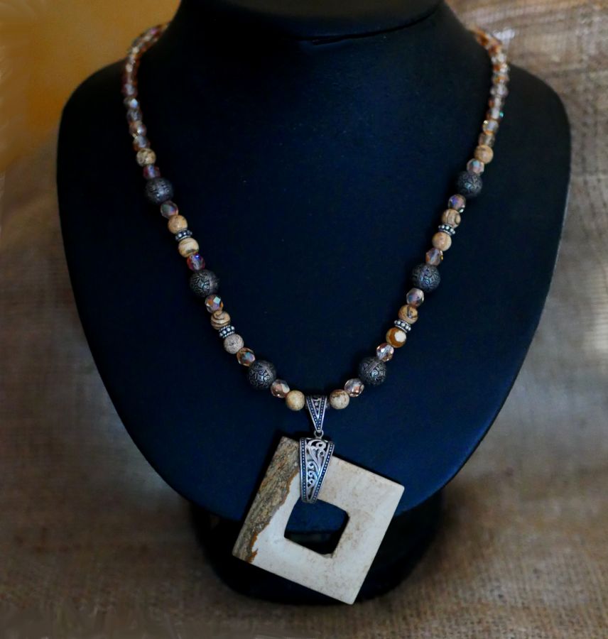 Square Jasper and Bali beads necklace