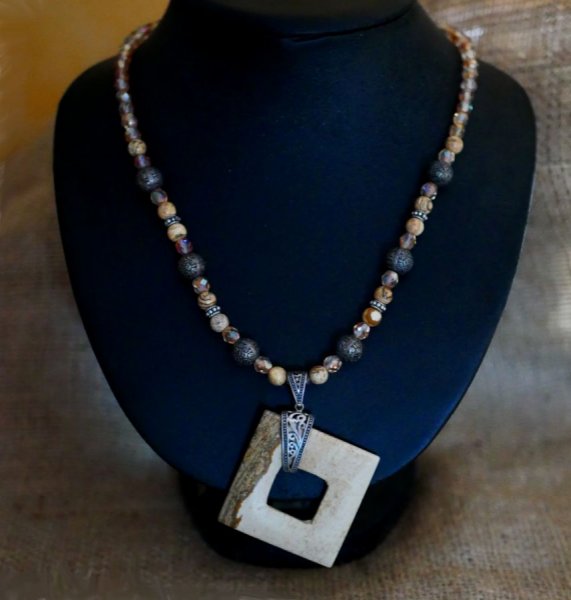 Square Jasper and Bali beads necklace