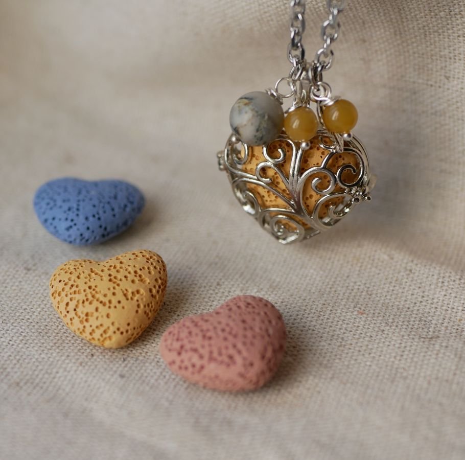 Necklace pendant Heart box with perfume lava stone color choice Valentine's Day gift