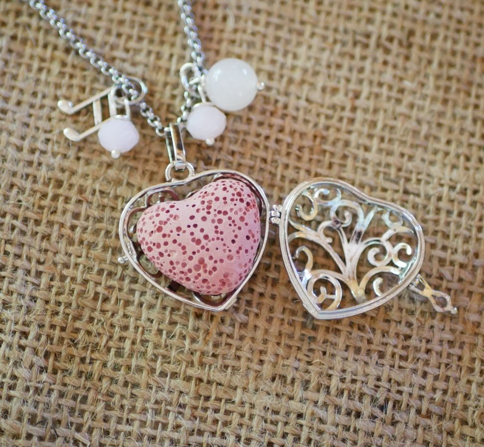 Necklace pendant Heart box with perfume lava stone color choice Valentine's Day gift