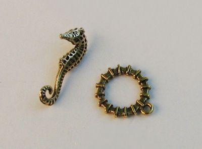 Antique gold seahorse T-clasp