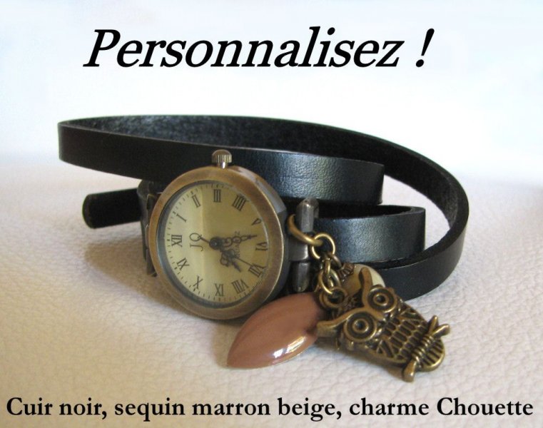 Montre bracelet cuir 3 tours  &agrave; personnaliser