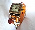 Montre carr&eacute;e vintage cuir caramel d&eacute;cor Oiseau