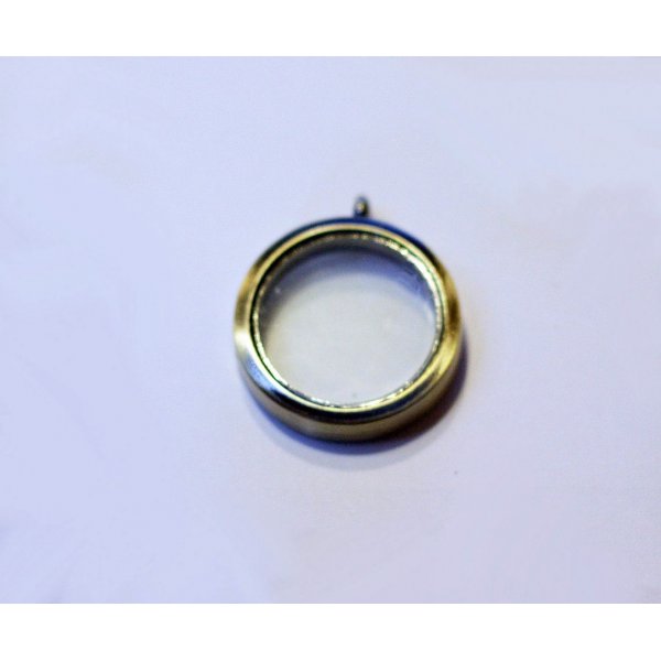 Medallion glass box Gilded bronze 30 mm treasure pendant