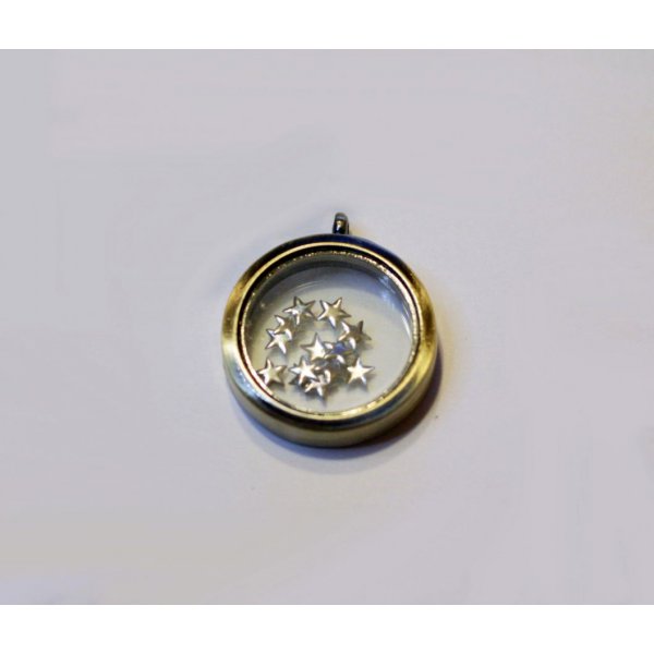 Medallion glass box Gilded bronze 30 mm treasure pendant