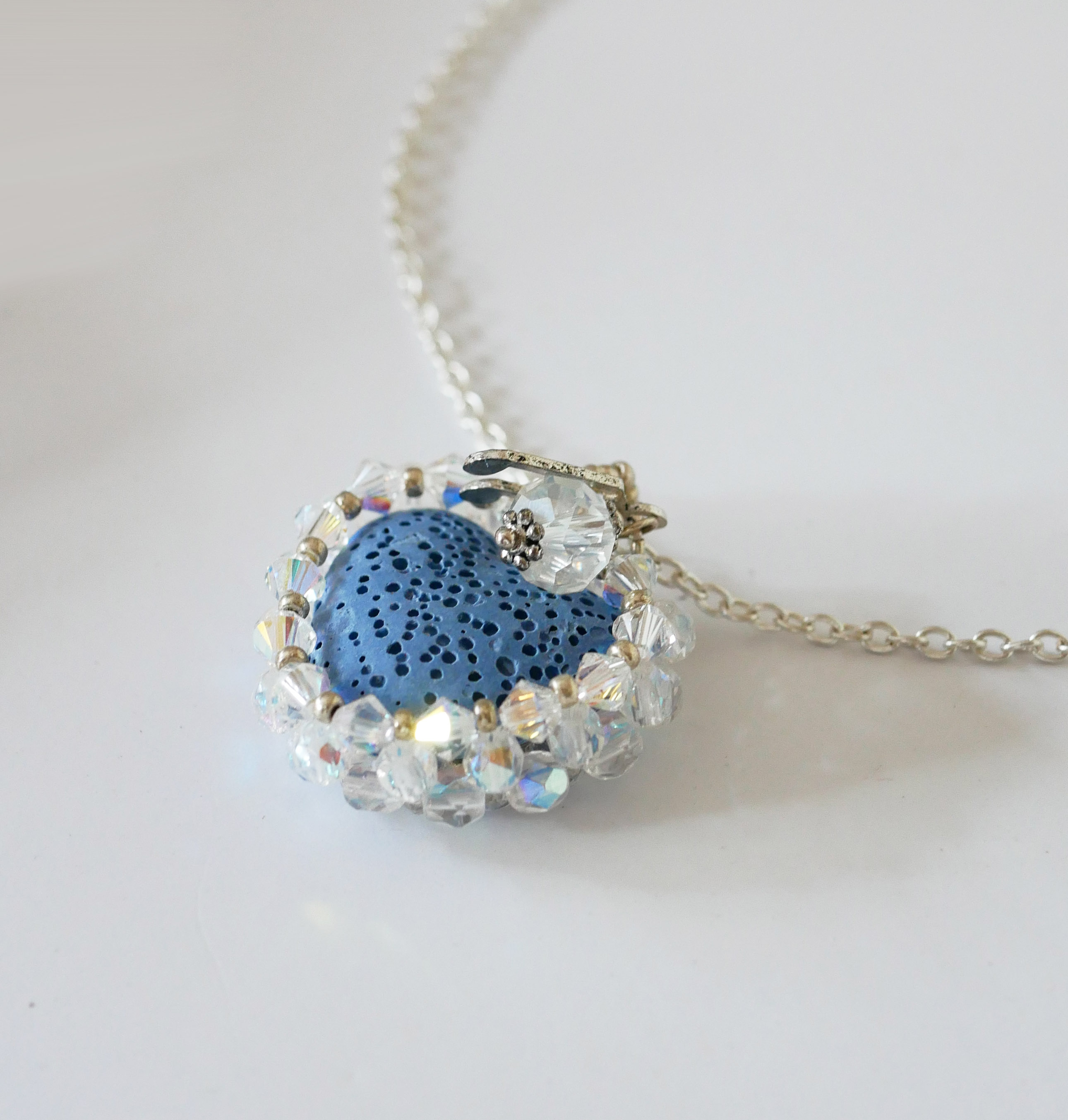 Pendant Blue lava stone heart diffuser on silver chain