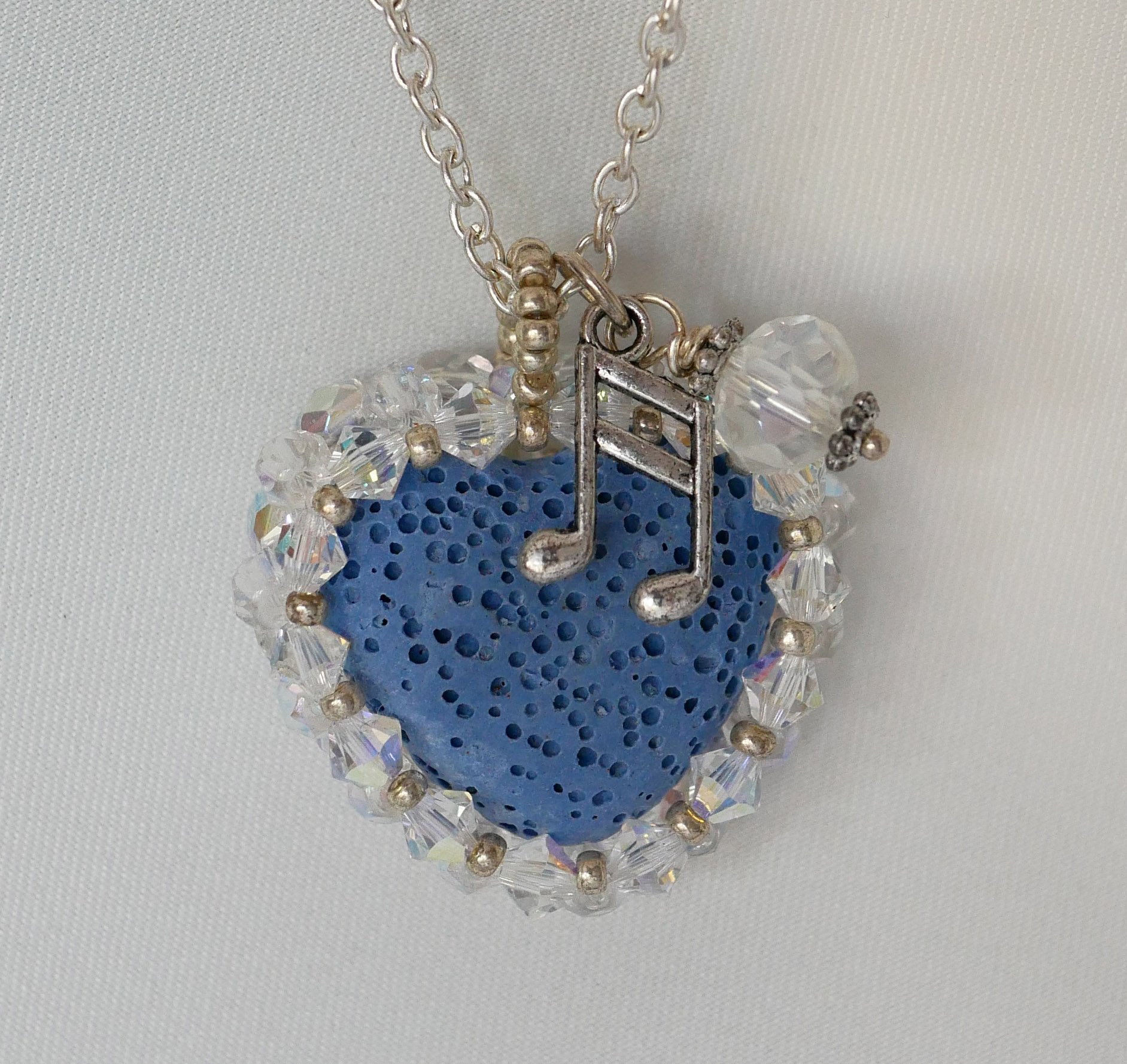 Pendant Blue lava stone heart diffuser on silver chain