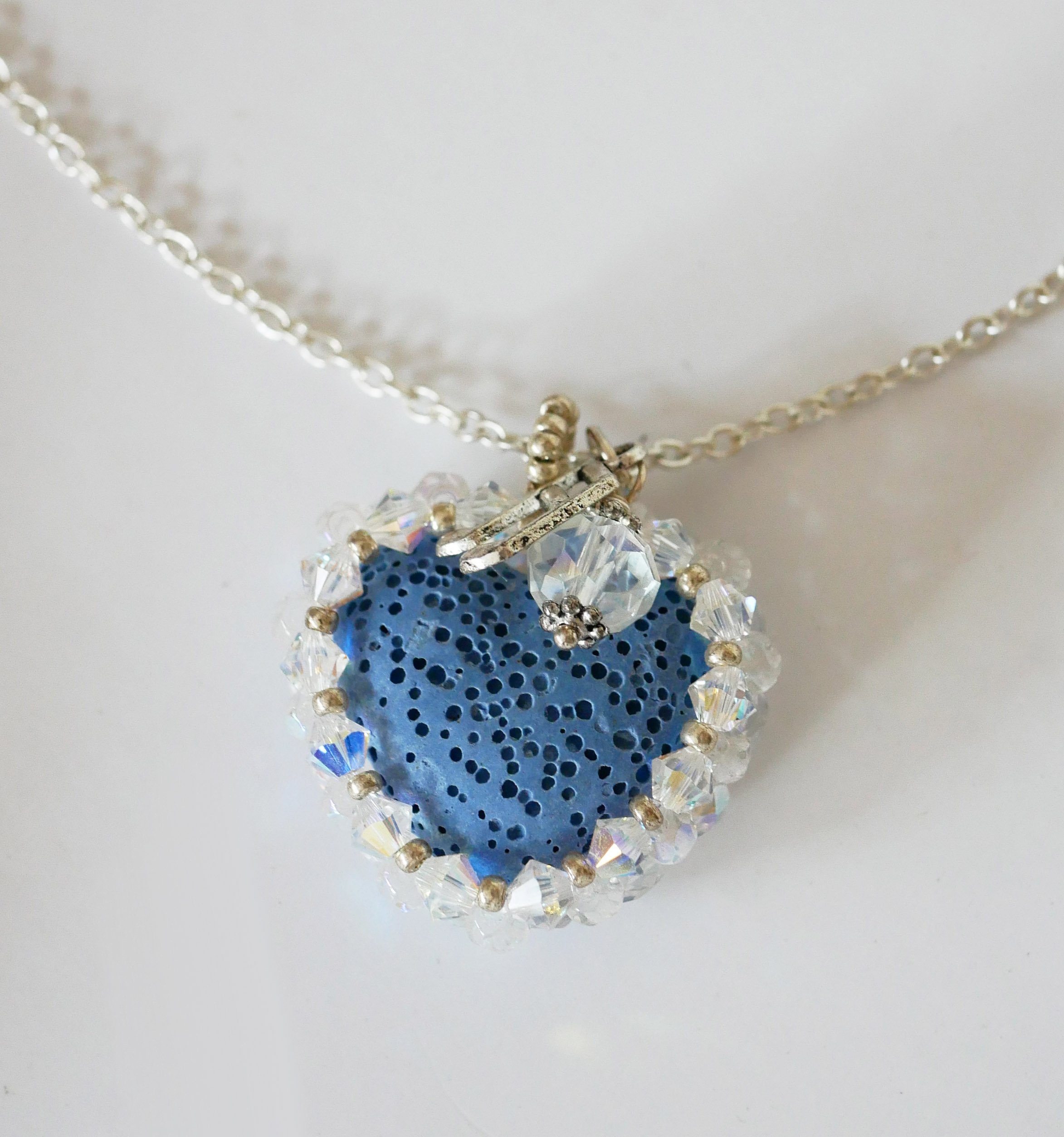 Pendant Blue lava stone heart diffuser on silver chain