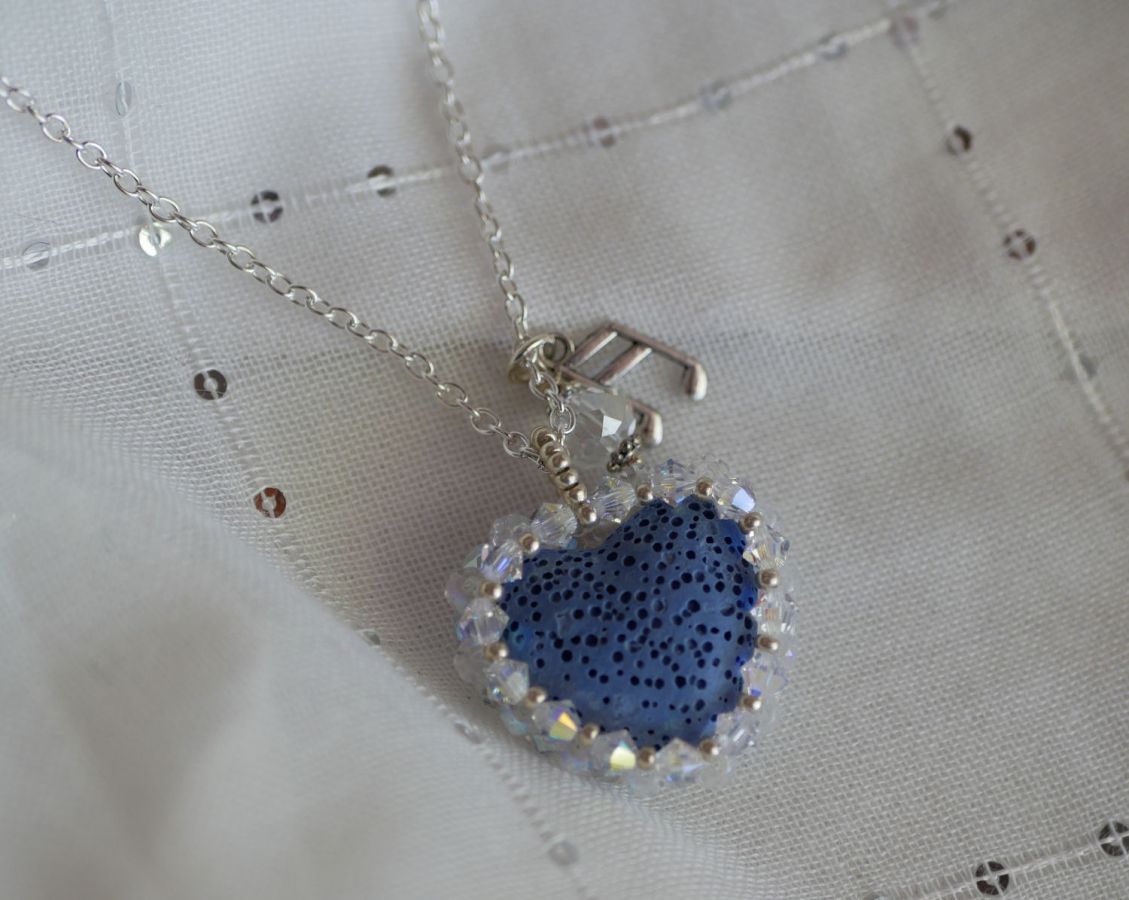 Pendant Blue lava stone heart diffuser on silver chain