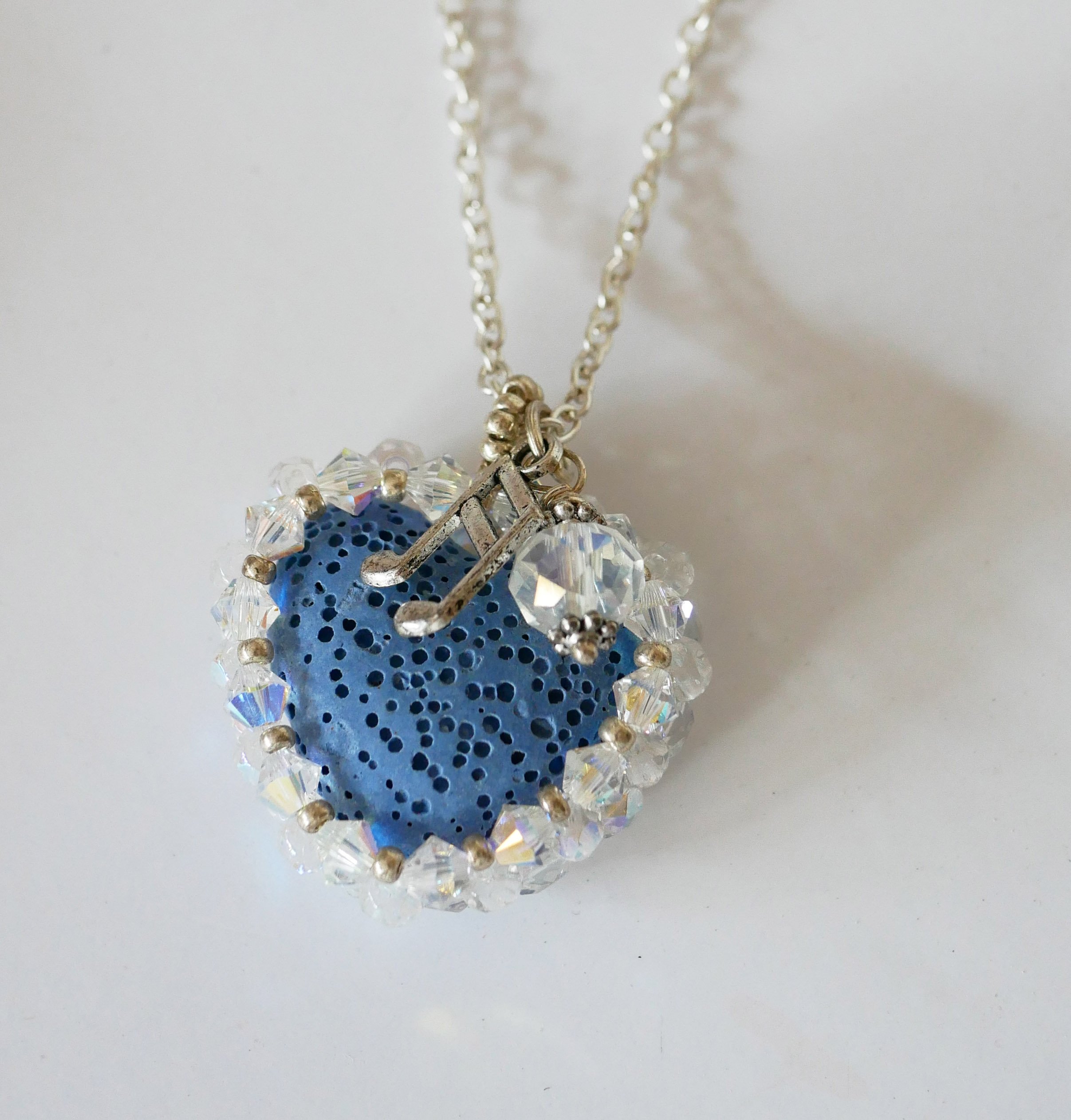 Pendant Blue lava stone heart diffuser on silver chain
