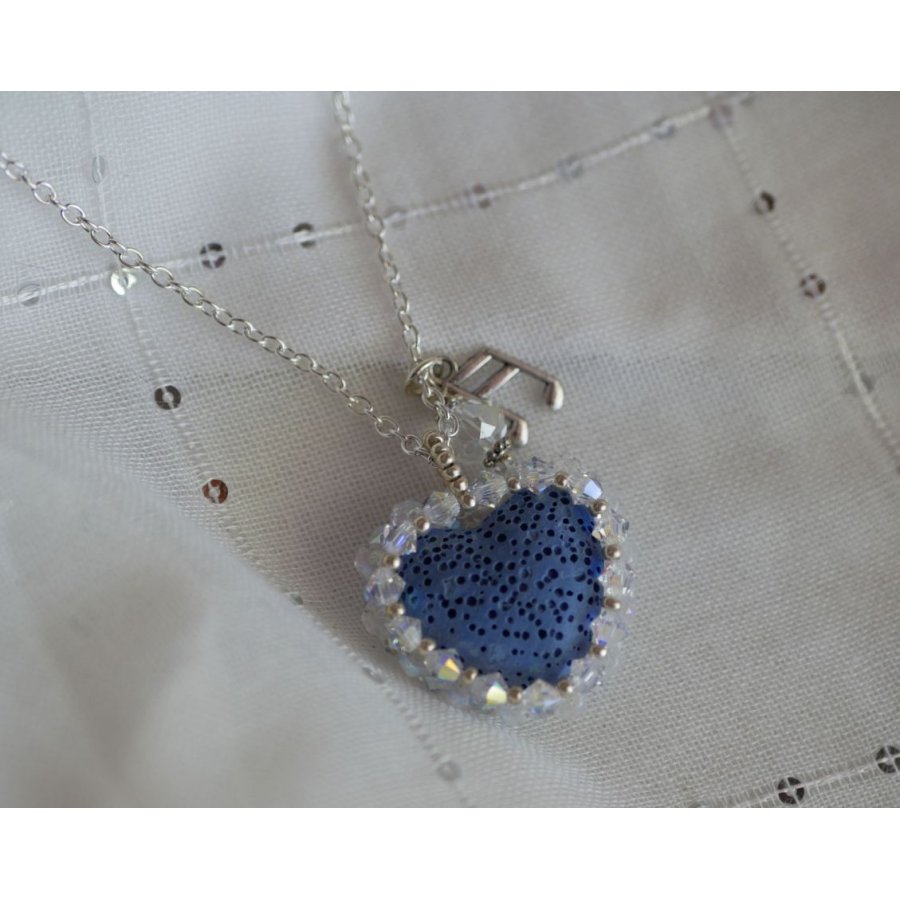 Pendant Blue lava stone heart diffuser on silver chain