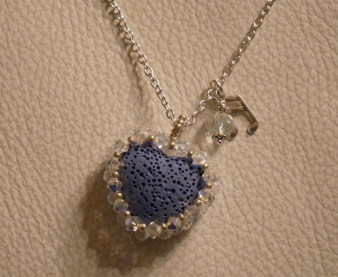 Pendant Blue lava stone heart diffuser on silver chain