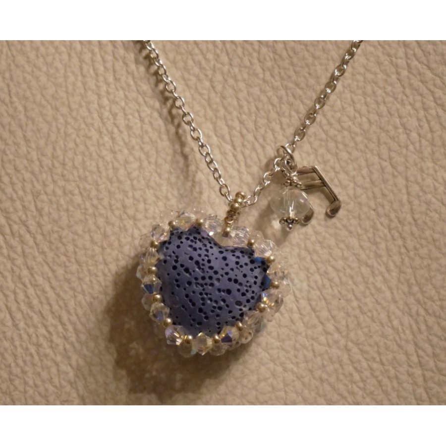 Pendant Blue lava stone heart diffuser on silver chain