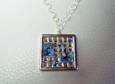 Square medallion pendant with Swarovski cabochons