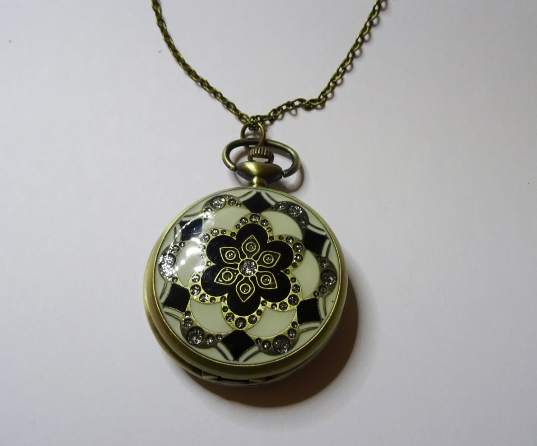 Large pocket watch pendant on chain