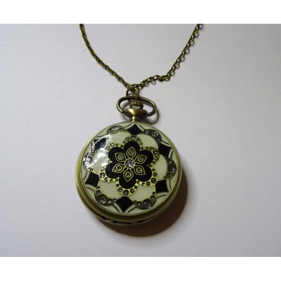 Large pocket watch pendant on chain