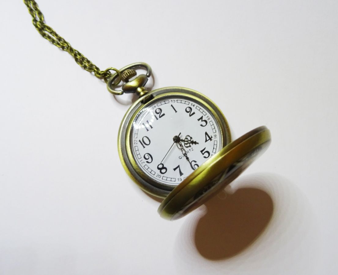 Large pocket watch pendant on chain