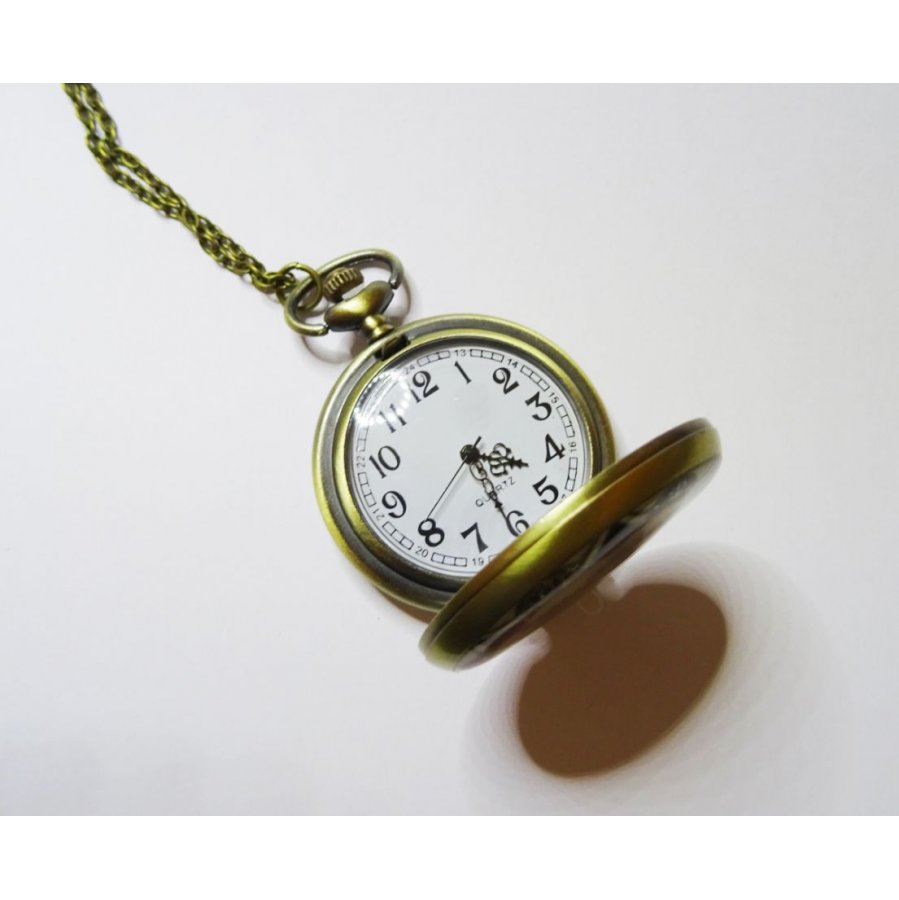 Large pocket watch pendant on chain